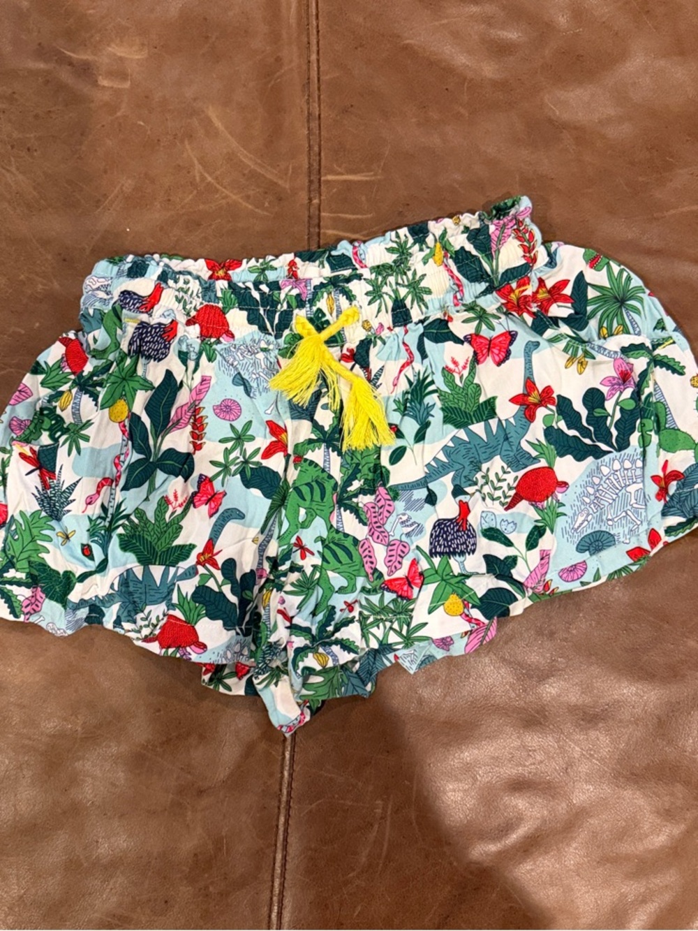 Mini Boden Jungle Print Girl’s Shorts with Yellow Drawstring